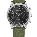 Vescari Chestor 40mm staal zwarte wijzerplaat groene canvas band Gentlemens Watches